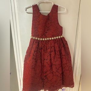 Girls Couture Princess Deep Red w/Gold Dress (size 5)
